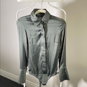 Patrizia Pepe Gray Blouse with Classic Collar and Silky finish